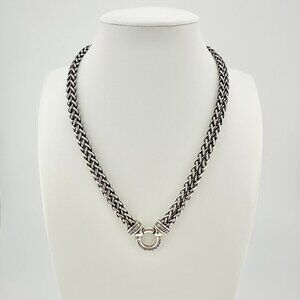 David Yurman Double Wheat Chain Diamond Necklace - 16" - RARE